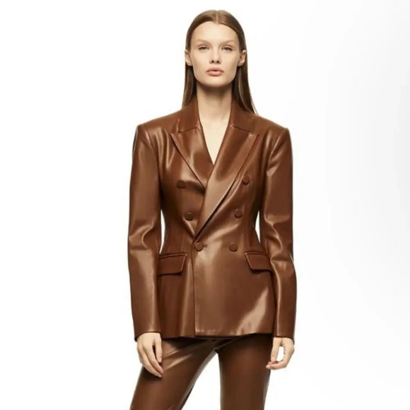 Zara Brown Double-breasted Faux Blazer Brandy Jacket Blazer, NWT - Picture 3 of 15